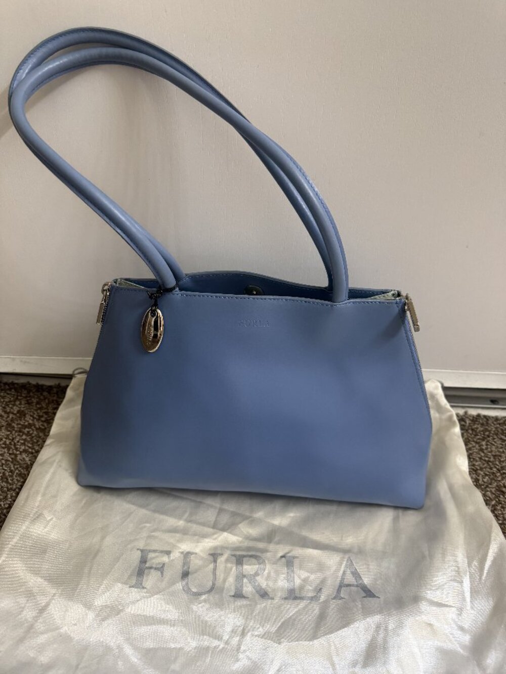 Furla Light Blue Leather Structured Tote